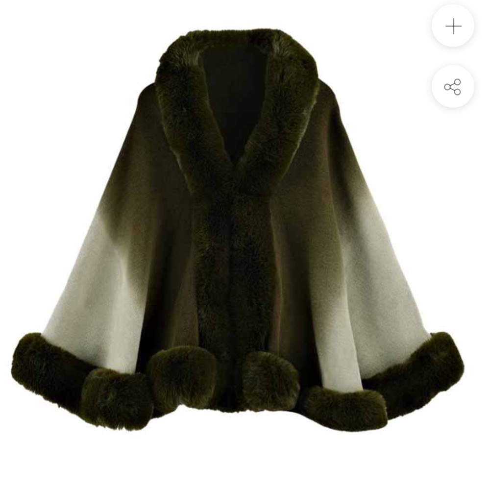 Olive Green Faux Fur Trim Cape